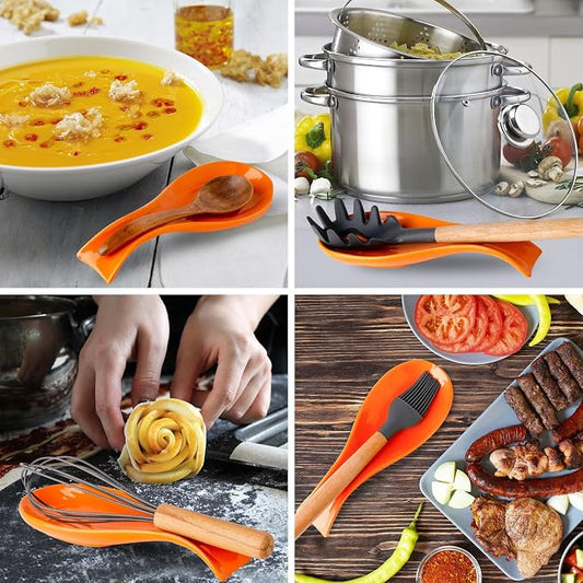 Hasense Spoon Rest for Stove Top, Cooking Spoon Holder for Kitchen Counter, Porcelain Utensil Rest for Spatula, Ladle and Tong, Modern Classic Kitchen Coffee Bar Decor, Housewarming Gift, Orange