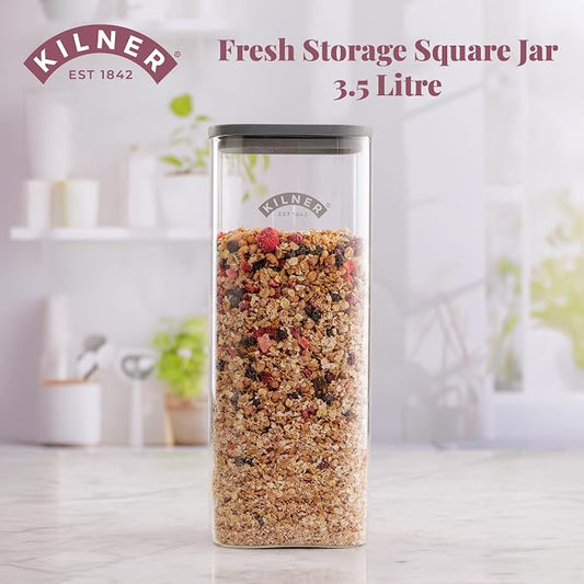 Kilner Fresh Storage Jar 3.5 Litre Airtight Glass Container Durable Vacuum Seal Lid | BPA-Free Jar for Food Storage, Pasta, Dry Goods, Pantry Organisation