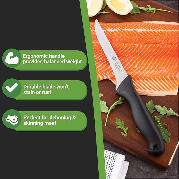 Restaurantware-6 Inch Boning Knife, 1 With Colored Coded Pins Flexible Boning Knife - High-Carbon, Stain-Resistant, Black German Steel Fillet Knife, Ergonomic Handle, For Fish, Vegetables Or Entrees
