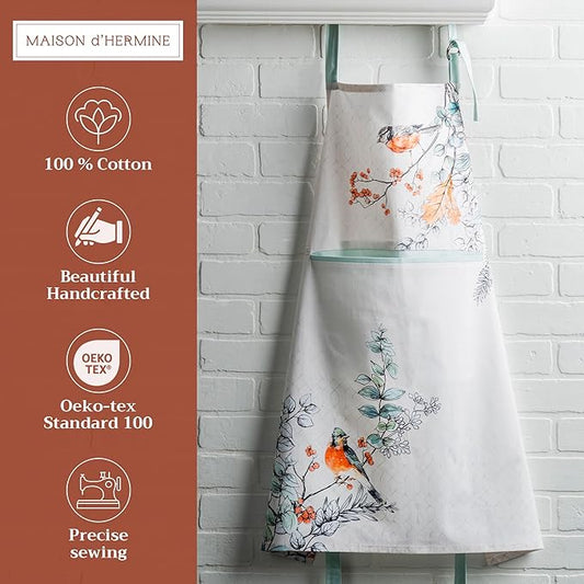 Maison d' Hermine 100% Cotton Apron for women with Pocket Kitchen Chef Apron for Men Cooking Spring Summer