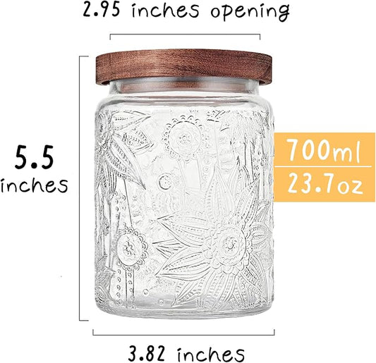 Custde Glass Storage Jars With Airtight Lid, 23.7oz Container For Kitchen Counter with Wooden Lid, brown sugar, candy, coffee, cookie, salt, tea, cute Jar (Sunflower*2)
