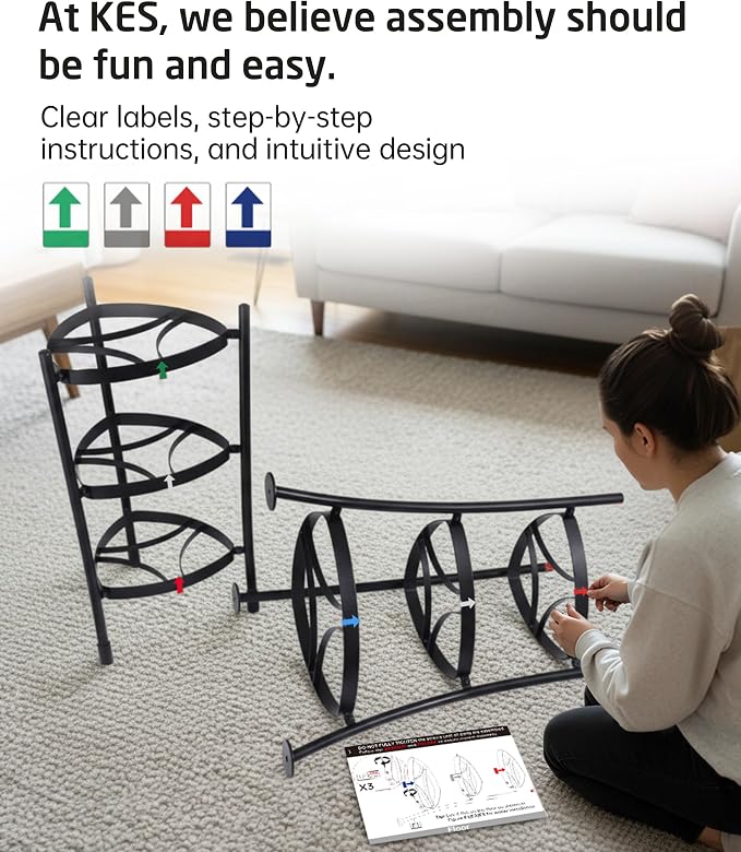 KES 264 Lbs Capacity Freestanding Pot Rack, 6-Tier Cast Iron Cookware Stand with 6 Hooks, Pots and Pans Storage Tower for Kitchen, Stable Base, Anti-tip Strap & Floor Protectors Black, KUR531S6-BK