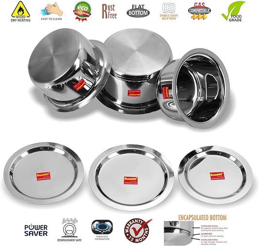 Sumeet Stainless Steel Cookware Set With Lid, 1.7-2.8 Liter, 3 Piece (Steel)