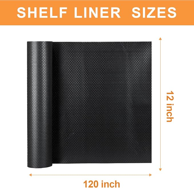 FLPMIX Cabinet Drawer Shelf Liner: Waterproof Non-Adhesive Kitchen Cabinets Liners - Easy to Cut EVA Bathroom Drawer Mat for Cupboard Pantry Shelves 12" W x 120" L Black