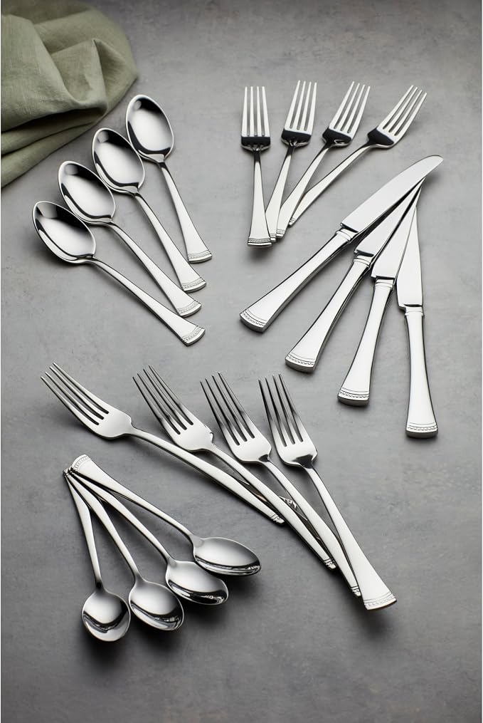 Lenox Portola Flatware Collection, 18/10 Stainless Steel Flatware & Silverware, Dinner Fork Set, 4-Piece