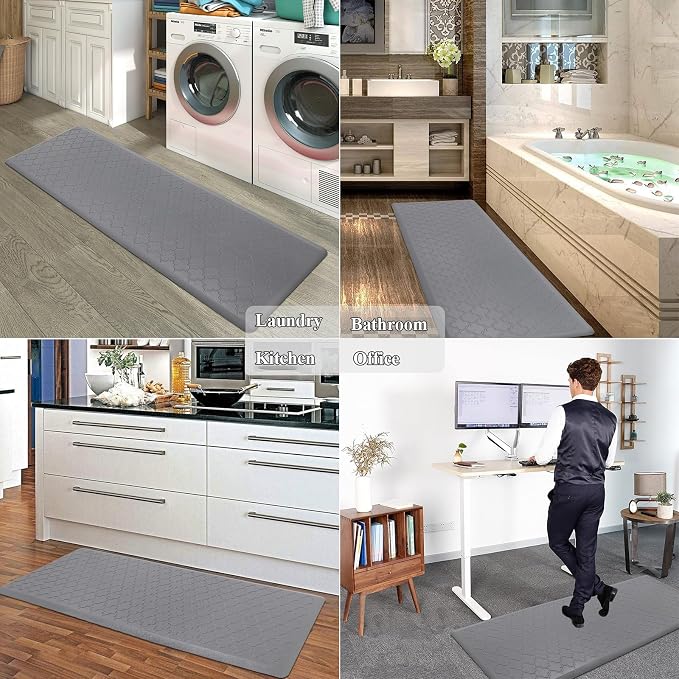 HEBE Oversized Kitchen Mat Cushioned Anti Fatigue Floor Mat Runner 20"x60" Non Slip Kitchen Mats for Floor Waterproof Kitchen Rugs and Mats Comfort Mat for Standing Desk,Sink,Laundry,Grey