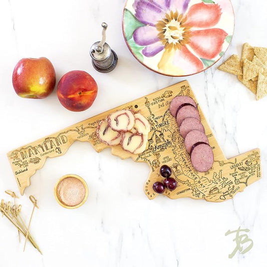Totally Bamboo Destination Maryland State Shaped Serving and Cutting Board, Includes Hang Tie for Wall Display