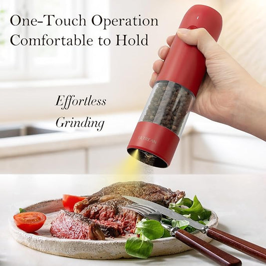 Ultrean Pepper Grinder, Rechargeable Salt and Pepper Grinder with 6 Adjustable Coarseness, LED Light, Automatic Salt and Pepper Shakers, Cooking Gifts Valentines Day Gifts for Women, Crimson Red
