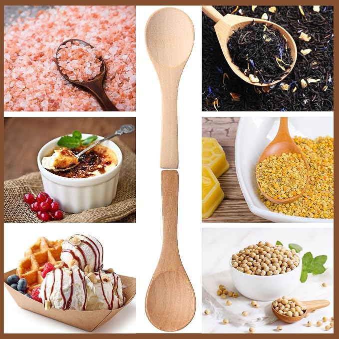 Boao 100 Pcs Small Wooden Spoons, 3.5'' L, Mini Wood Natural Tiny Spoons Wooden Little Teaspoons for Jars Sugar Creamer Honey Spices Salt Kitchen Supplies (Multiple Color)