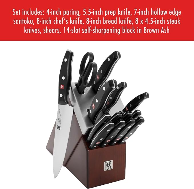 ZWILLING Twin Signature 15-Piece Razor-Sharp German Knife Block Set, Made in Company-Owned German Factory with Special Formula Steel perfected for almost 300 Years, Dishwasher Safe