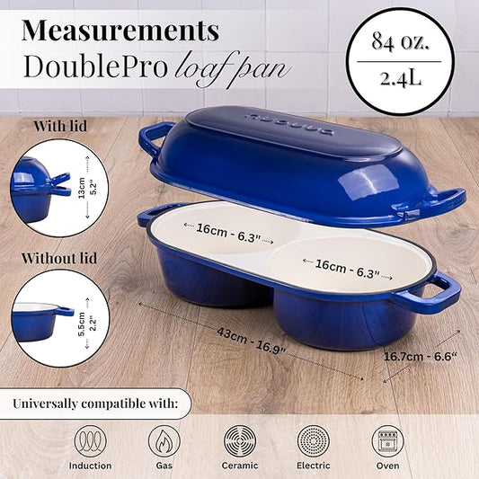 Dutch Oven For Sourdough Bread Baking โ Enamelled Cast Iron Bread Loaf Pot โ 500ยฐF Oven Safe Non Stick Bread Pot โ Double Round Loaf Space, 16.5cm Diameter, Dark Blue, โ by Nuovva