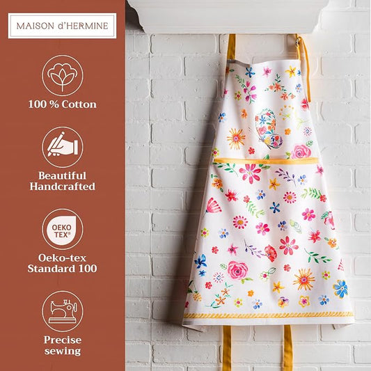 Maison d' Hermine 100% Cotton Apron for women with Pocket Kitchen Chef Apron for Men Cooking Spring Summer