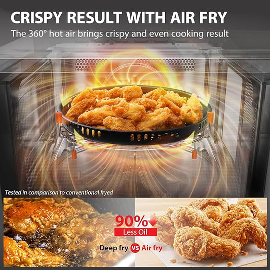 TOSHIBA Air Fryer Combo 8-in-1 Countertop Microwave Oven, with Convection, Broil, Odor Removal Mode, 12.4" Position Memory Turntable, Child-Lock, 1.0 Cu.ft, Black Stainless Steel, ML2-EC10SA(BS) A