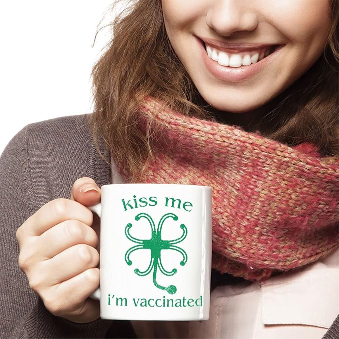 Funny Irish Gifts Mug, Kiss Me I'm Irish And Vaccinated, St Patrick's Day Gifts, Shamrock Mug Gift, Gift For Irish, St Patricks Decor, Lucky, Ceramic Novelty Coffee Mugs 11oz, 15oz Mug, Tea Cup