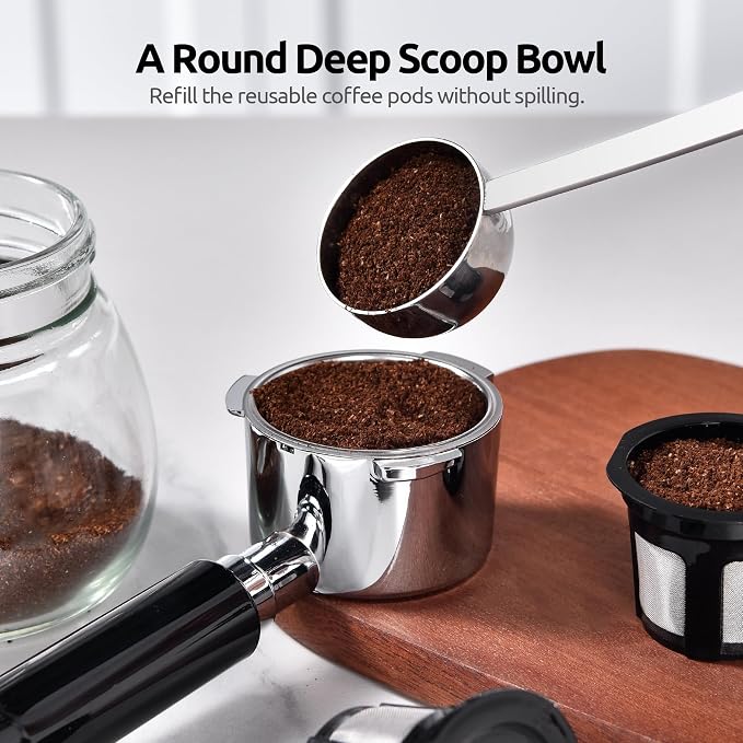 U-Taste Coffee Scoop 2 Tablespoon: 18/8 Stainless Steel Measuring Scooper for Ground Coffee, Bean, Powder, Espresso, 6.9in Long Handle Metal Meaure Spoon for Canister, Jar (2Tbsp/30ml, Silver)