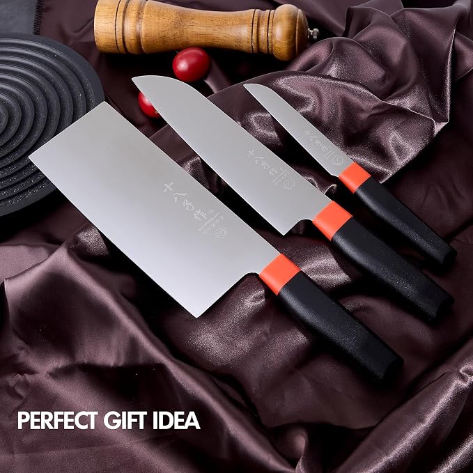 SHI BA ZI ZUO Kitchen Knife Set, Meat Cleaver, Chef Knife, Professional Santoku Knife Ergonomic Design Handle