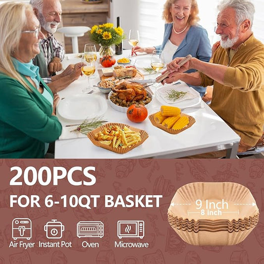 UBeesize 9 Inch Disposable Air Fryer Liners 200 Pack Parchment Paper