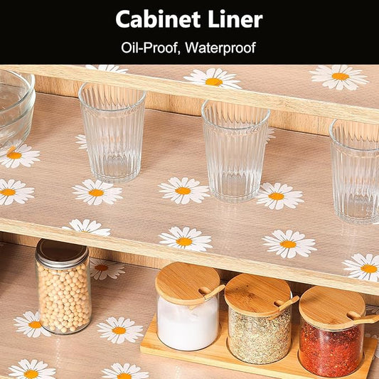 INNOLITES Shelf Liners for Kitchen Cabinets โ Drawer Liner Waterproof & Oil-Proof, Non-Adhesive EVA with Floral Pattern โ Durable Washable, Easy to Clean (Clean Daisy, 17.5" x 78.7")