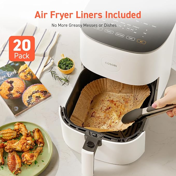 Cosori Air Fryer Pro LE 5-Qt Airfryer, With 20PCS paper liners, 10 Functions that Dry, Bake, Roast &Preheat, Shake Reminder, Up to 450℉, 85% Oil less, Compact, 130+ Recipes, Dishwasher Safe, White