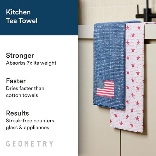 GEOMETRY Tea Towels – Patriotic Collection – Quick-Dry, Ultra-Absorbent, Reusable Microfiber Kitchen Towels for Drying & Cleaning - Old Glory - 2 Pack