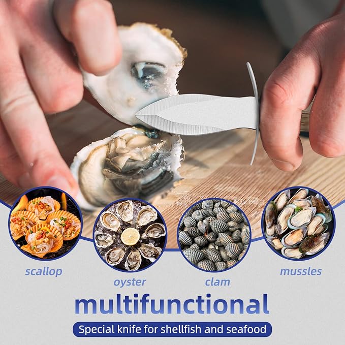 Oyster Shucking Knife Wood Handle Shucker Opener Tools and Cut Resistant Level 5 Protection Gloves Set Seafood Kit(1cloth+1lemon squeezer)