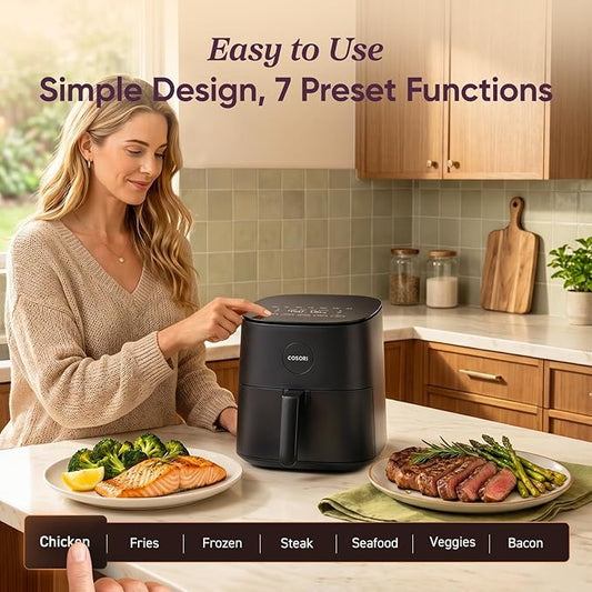 Cosori Air Fryer Pro, Compact 5QT, Ceramic Coating, 7 Presets with Preheat & Keep Warm, 450℉, Easy to use & clean, Shake Reminder, 130+ In-App Recipes, Nonstick & Dishwasher-Safe Basket, Gray