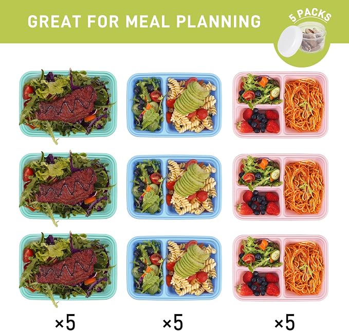 LISI 100-Piece Meal Prep Containers, 33oz Large Food Storage Containers with lids with 1, 2, 3-Compartment, Freezer Safe To-Go/Take-Out Boxes, Includes 5-Pack 2oz Dressing Cups for Take Out