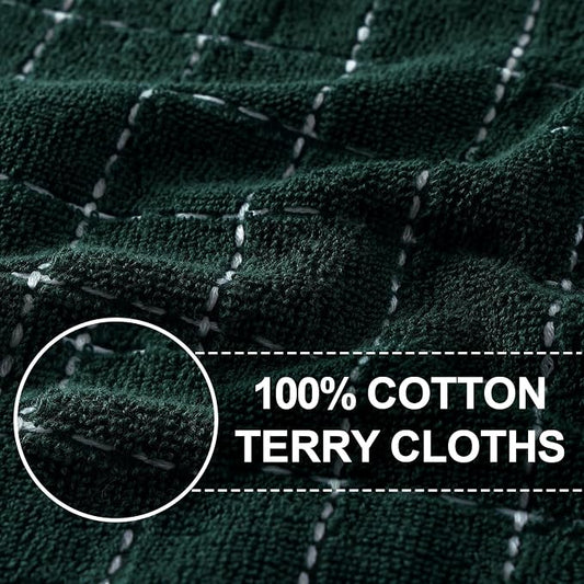 Homaxy 100% Cotton Terry Kitchen Towels(Blackish Green, 13 x 28 inches), Checkered Designed, Soft and Super Absorbent Dish Towels, 6 Pack