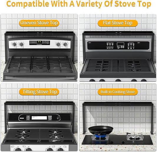 Spice Rack Shelf for Kitchen Stove, Adjustable 27 to 33 Inch Spice Rack Organizer, 4 Level Adjustable Height Stove Top Shelf for Kitchen, Over the Stove Shelf for Curved Stove, Black