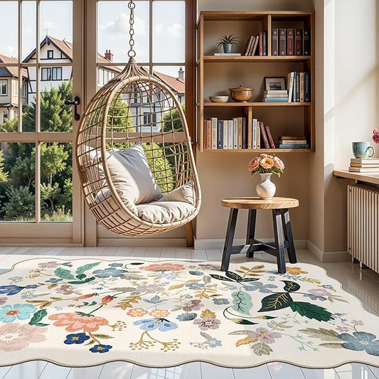4x6 Living Room Area Rugs: Washable Boho Kitchen Rugs Non Slip Low-Pile Small Bedside Carpet for Bedroom Nursery Water-Resistant Beside Rug Non-Shedding Floor Mat for Kids Pets Family(4x6,Cream)