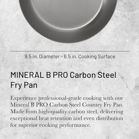de Buyer MINERAL B Pro Carbon Steel Country Fry Pan - 9.5” Diameter, 6.5” Cooking Surface - Ideal for Sauteing, Simmering, Deep Frying, Stir Frying - Naturally Non-Stick Finish - Made in France