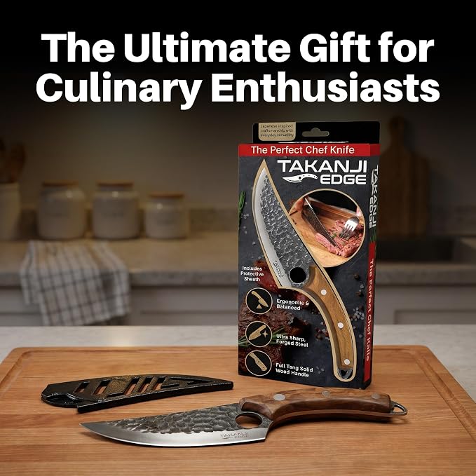 Spark Innovators Takanji Edge Knife – Ultra Sharp Japanese Style Chef's Knife, Forged Steel, All-Purpose Cooking Tool for Meat, Fish & Vegetables – Ergonomic Non-Slip Grip – Great Gift Idea for Chefs