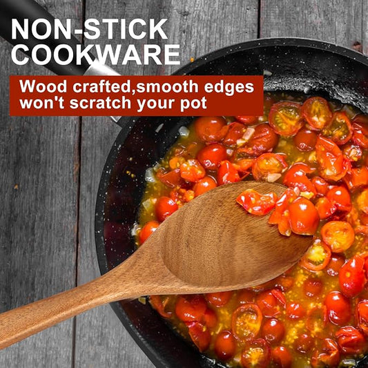 Acacia Large Wooden Spoons for Cooking Utensil Non Toxic Bamboo Spatulas for Kitchen Utensils Nonstick Mixing Serving Spoon Best Big Wood Cooking Spoons Long Handle Spatula Kitchen Stirring Spoon