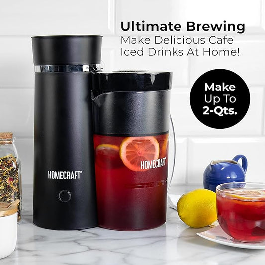 Homecraft Electric Iced Tea Maker for Sweet Tea and Cold Brew Coffee, Double Insulated Pitcher, Black, Small