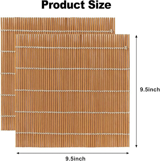 2PCS Bamboo Sushi Rolling Mat, Sushi roll maker, Sushi making kit, Bamboo Sushi Rolling Mat Carbonized Color (light brown, 2pcs)