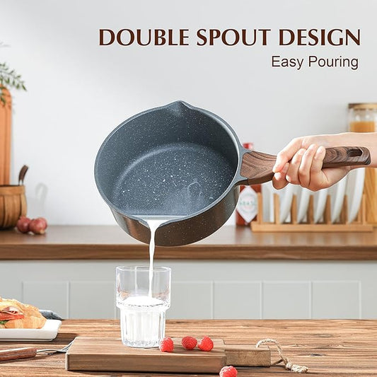 SENSARTE Nonstick Sauce Pan with Double Spout, 3.0 Quarts Swiss Granite Coating Sauce Pot with Lid Medium Kitchen Cooking Pot, Induction Compatible Saucepan, Free of Intentionally Added PFOA