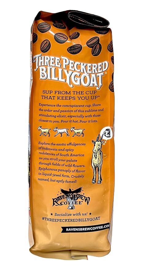 Raven's Brew Coffee Bold Organic Coffee Dark Roast Whole Bean - Organic Three Peckered Billy Goat 12oz