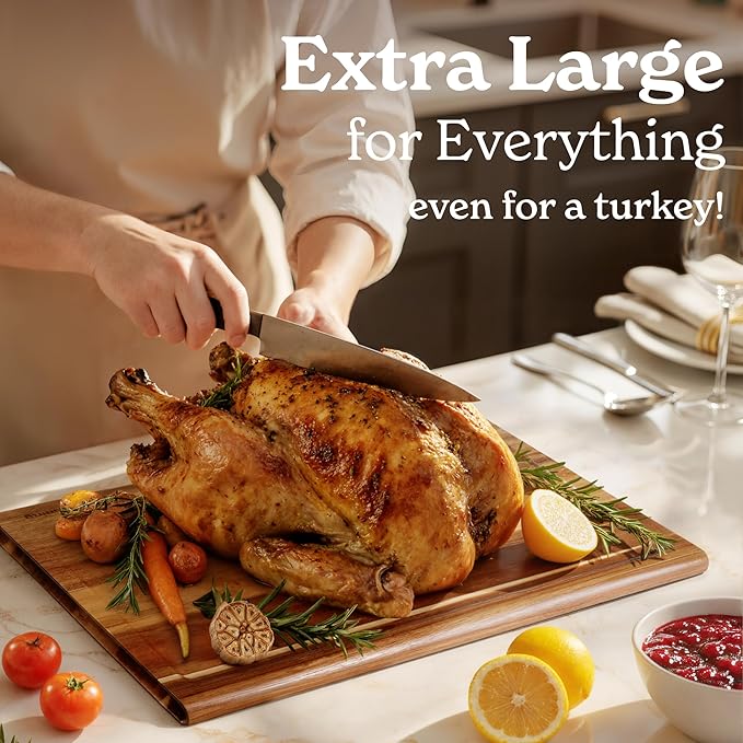 Smirly Reversible 17" Large Teak Cutting Board for Kitchen - 1.2"Th Heavy Duty Real Wood Cutting Board with Deep Juice Groove - Reversible Wooden Cutting Board for Multiple Uses - Only 1 Piece