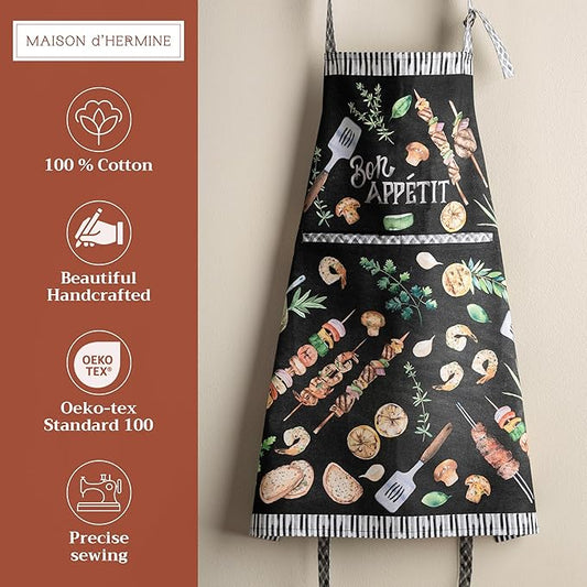 Maison d' Hermine 100% Cotton Apron for women with Pocket Kitchen Chef Apron for Men Cooking Spring Summer