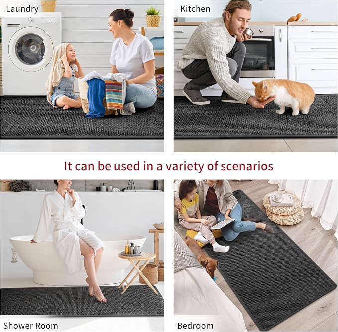 YDKGL Kitchen Mats for Floor, Super Absorbent Kitchen Rugs Non Slip Washable, Soft Imitation Linen Braided Kitchen Runner Rug, Standing Mat Kitchens Sink Mat, Easy to Clean, Black 17x71