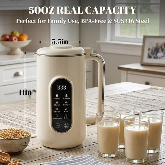 8-IN-1 Nut Milk Maker Machine, 50 oz Soy Milk Maker with LED Touch Screen for Hot/Cold Almond Soybean Milk Maker, 18 Hours Timer/Self-Cleaning/Keep Warm Homemade Oat/Nut/Juice Blender