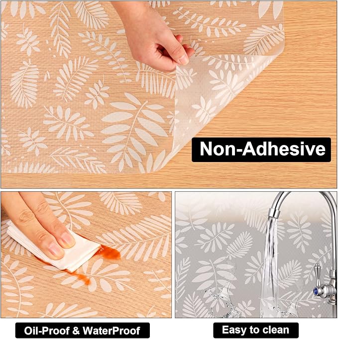 Cooyes Shelf Liners for Kitchen Cabinets Waterproof & Oil-Proof Kitchen Cupboard Mats Non-Slip Drawer Mats EVA Material Non Adhesive Fridge Liner for Shelves(11.8" W x 236" L)
