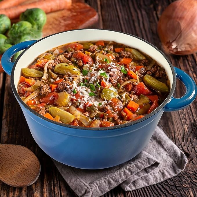 4.5QT Enameled Cast Iron Dutch Oven with Lid, Heavy-Duty and Dual Handles Cookware Round Pot, Oven Safe up to 500° F for Baking, Braising, Cooking and Roasting, Blue