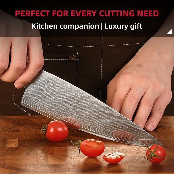 NANFANG BROTHERS 9 Pieces Damascus Kitchen Knife Sets with 67-Layer Japanese Damascus Steel, ABS Ergonomic Handle, Professional Ultra Sharp Knife Sets for Chefs with Beechwood Block