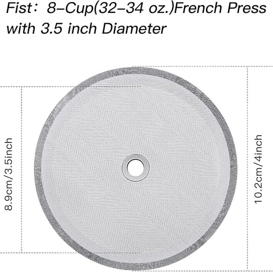 Boao 6 Pieces French Press Replacement Filters Mesh Filters Replacement 4 Inch Stainless Steel Replacement Screen for 1000 Ml, 34 Oz, 8 Cup French Press Coffee Makers and Tea Machines