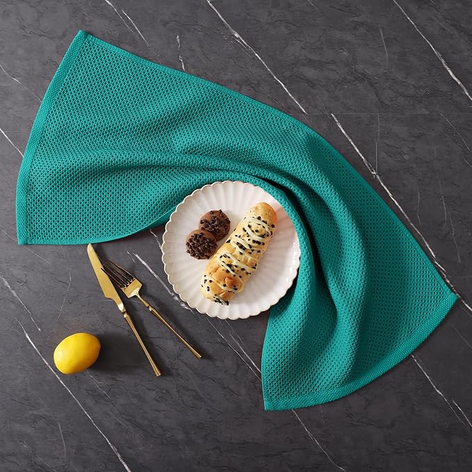 Homaxy 100% Cotton Kitchen Towels and Dishcloths Set, 12 x 12 Inches and 13 x 28 Inches, Set of 16 Bulk Kitchen Towels Set, Ultra Soft Absorbent Dish Cloths for Washing Dishes, Teal