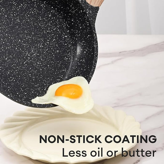 JEETEE Nonstick Frying Pans Skillet with Lid, 8" Non-Stick Frying pan, Aluminum Pans with Bakelite Handle, Compatible with All Stovetops (Gas, Electric & Induction)