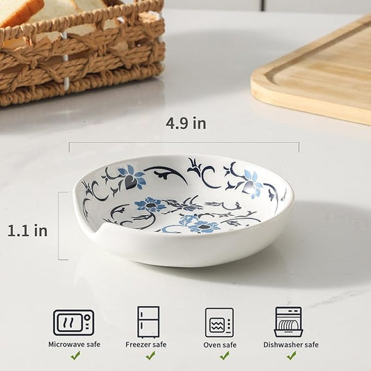 Spoon Rest Ceramic for Kitchen Counter, Spoon Holder Set of 4 large Sauce Dishes, Utensil Rest Small Plates, Cute spoon rest for Stove Top, Ladle, Cooking, Microwave & Dishwasher Safe