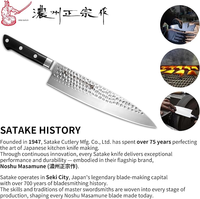 8 Inch Japanese Chef Knife, Made in Japan, Full Tang High Carbon Molybdenum Stainless Steel Gyuto Knife with Hammered Finish for Rock Chopping Meat, Fish and Vegetables