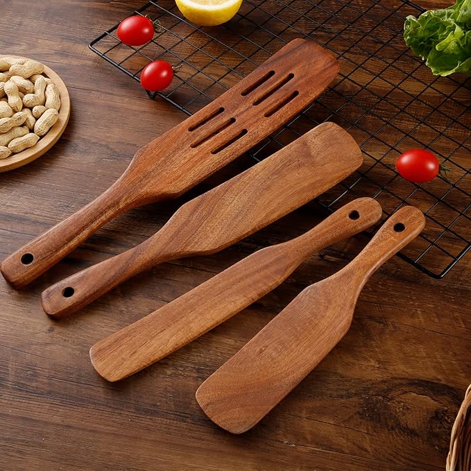Wooden Spoons for Cooking 11Pcs Natural Acacia Wooden Kitchen Utensil Set, Spatula Spurtles Salad Fork Spoon Set, Non-Stick, Comfortable Grip, As Seen On TV Wooden Cooking Utensils